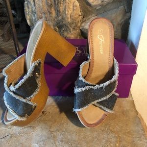 FOREVER THRILL platform denim heeled sandals